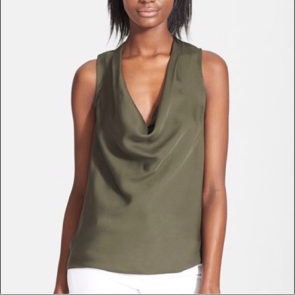 Theory olive cowl neck silk tank